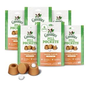 Greenies Pill Pockets for Dogs Small Size, Soft Dog Treats, Cheese Flavor 6 Bags